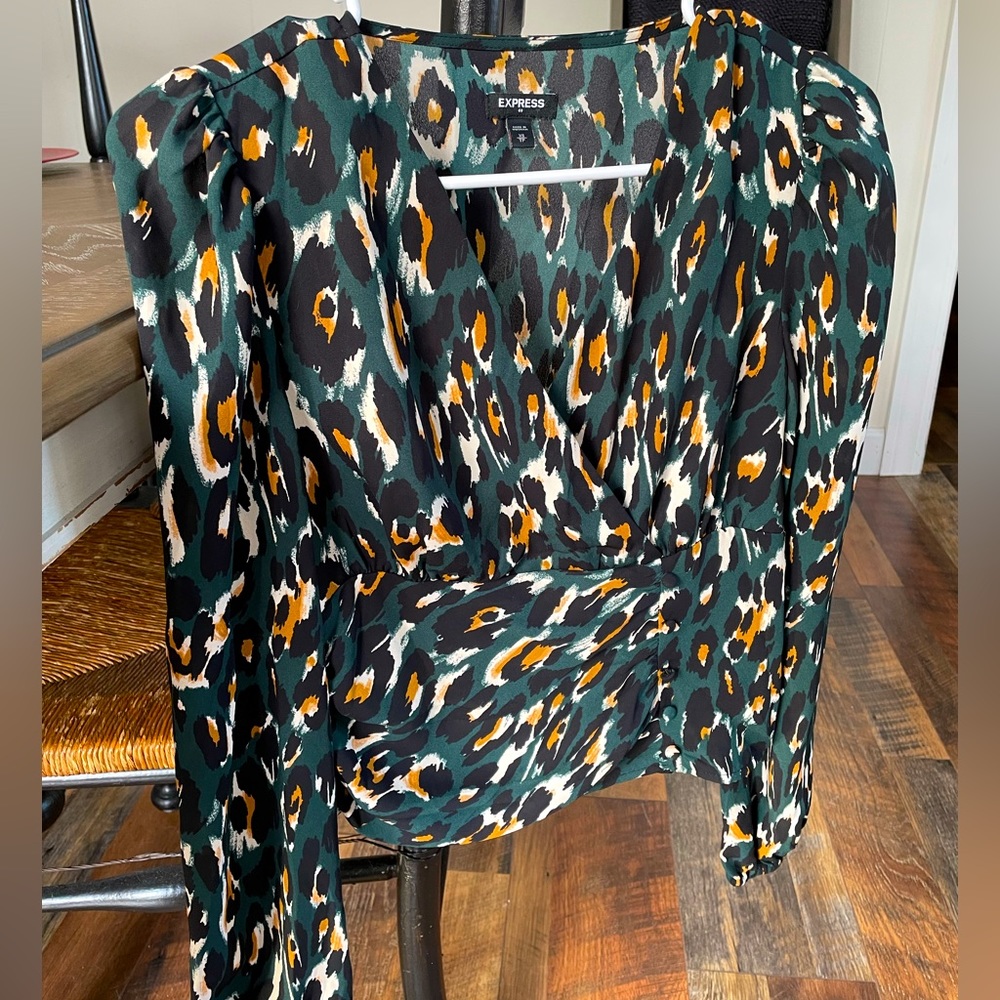 Express leopard print long sleeve blouse